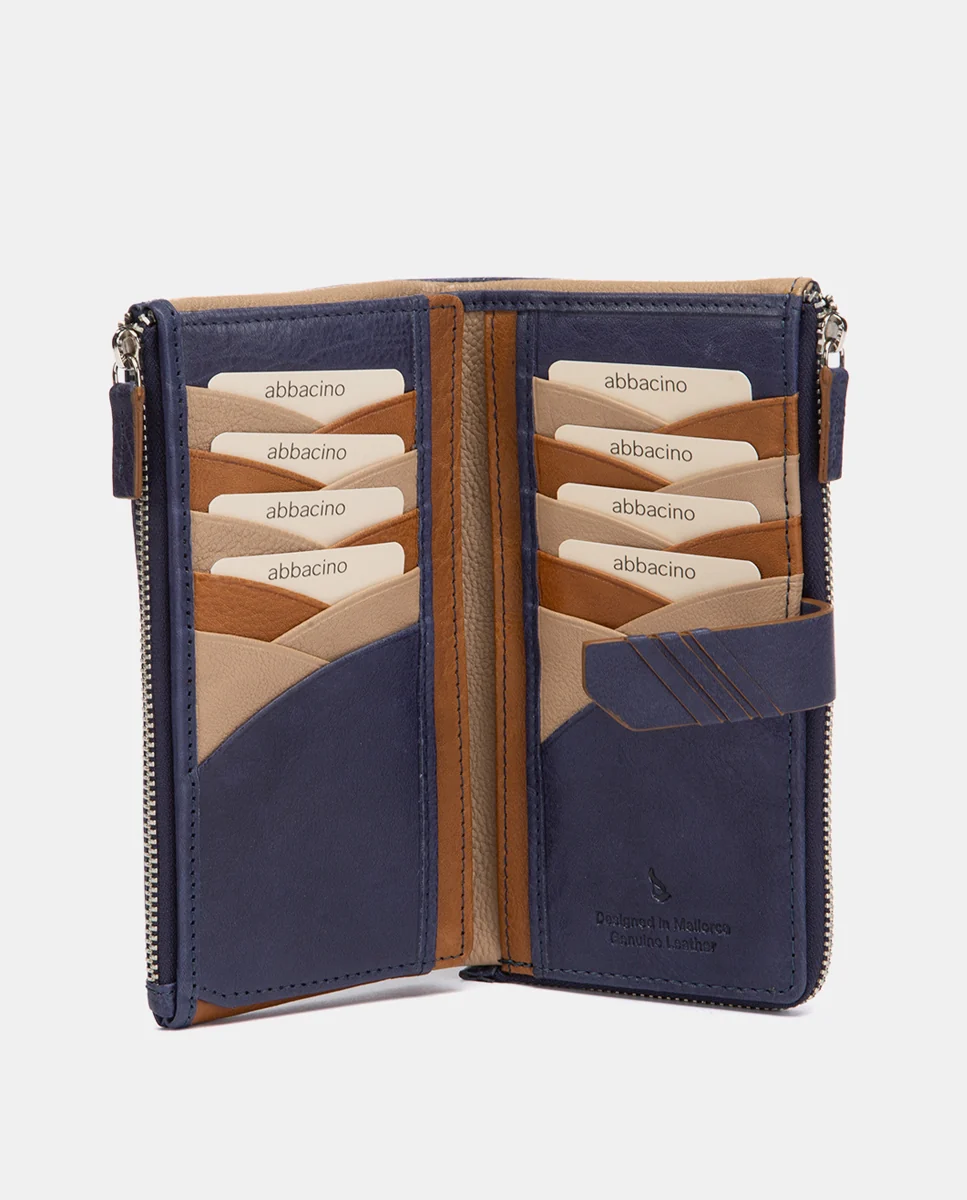 Cartera grande de piel azul - Imagen 3