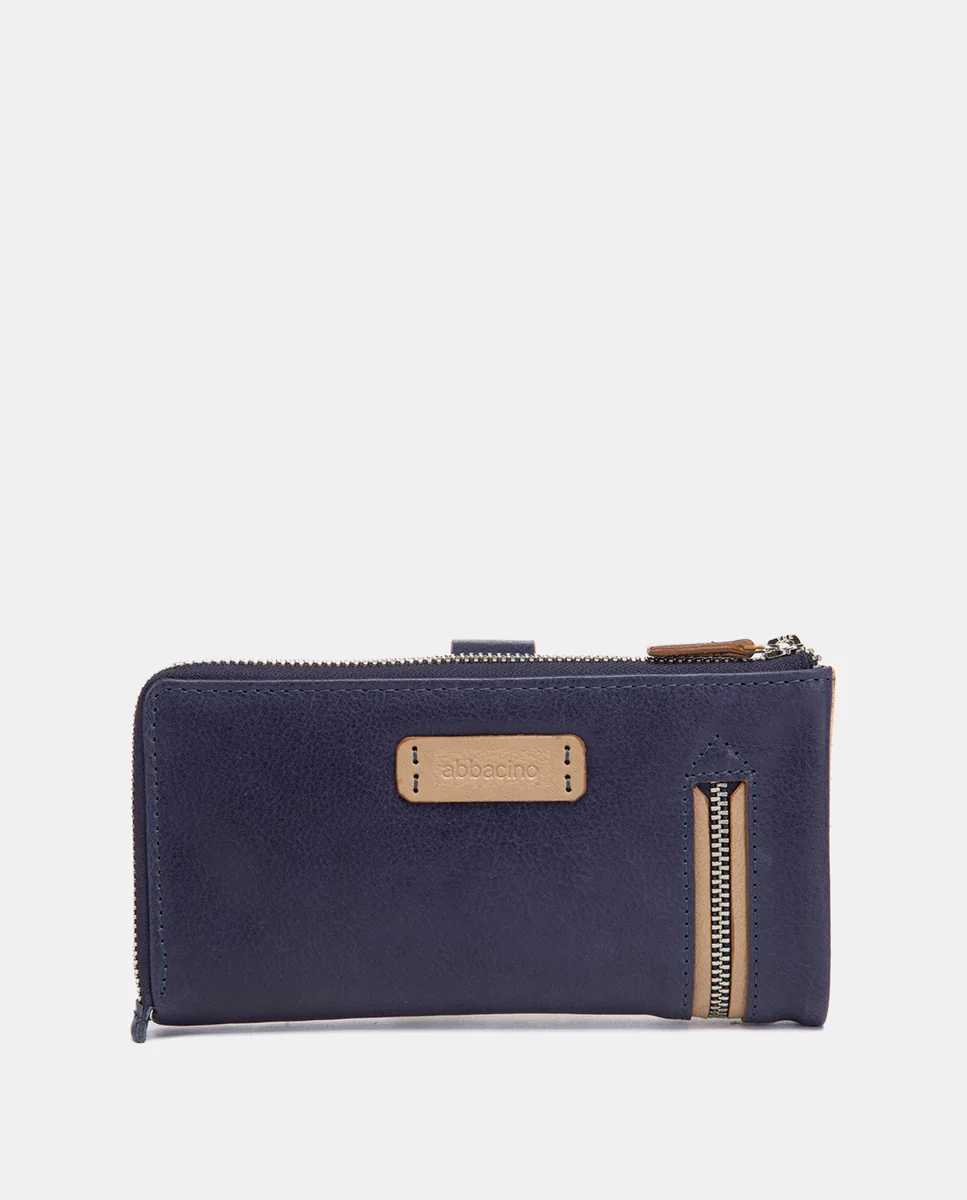 Cartera grande de piel azul - Imagen 4