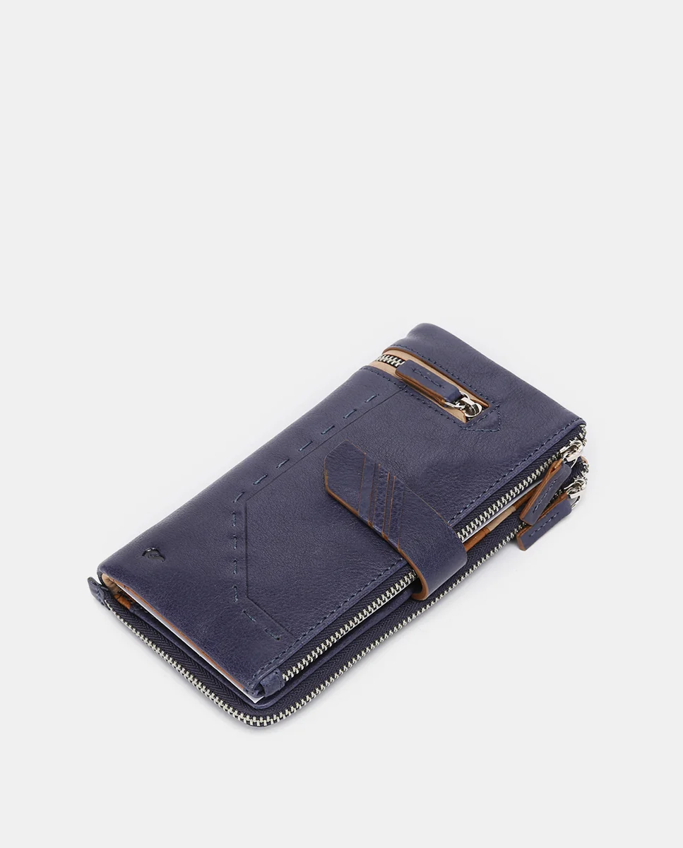 Cartera grande de piel azul - Imagen 6