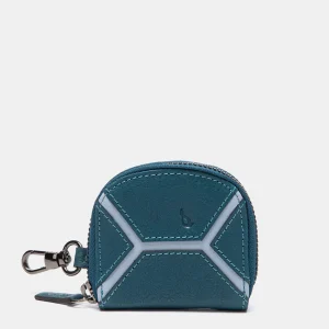 Monedero en piel circular azul
