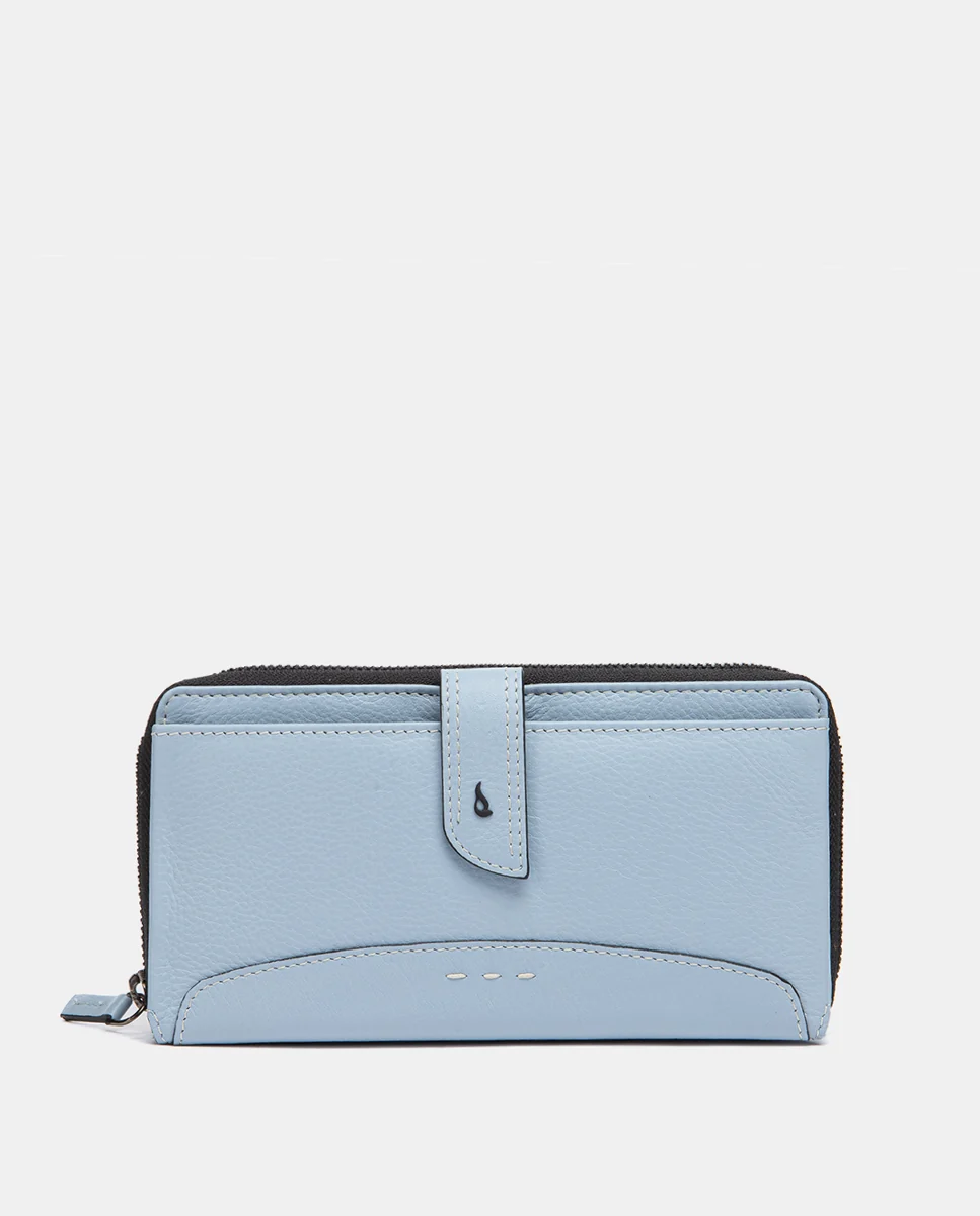 Cartera grande de piel azul claro - Imagen 2