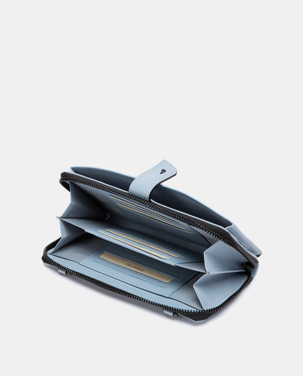 Cartera grande de piel azul claro - Imagen 3