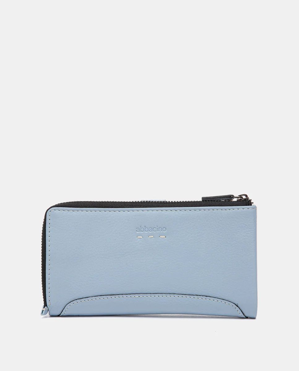 Cartera grande de piel azul claro - Imagen 4