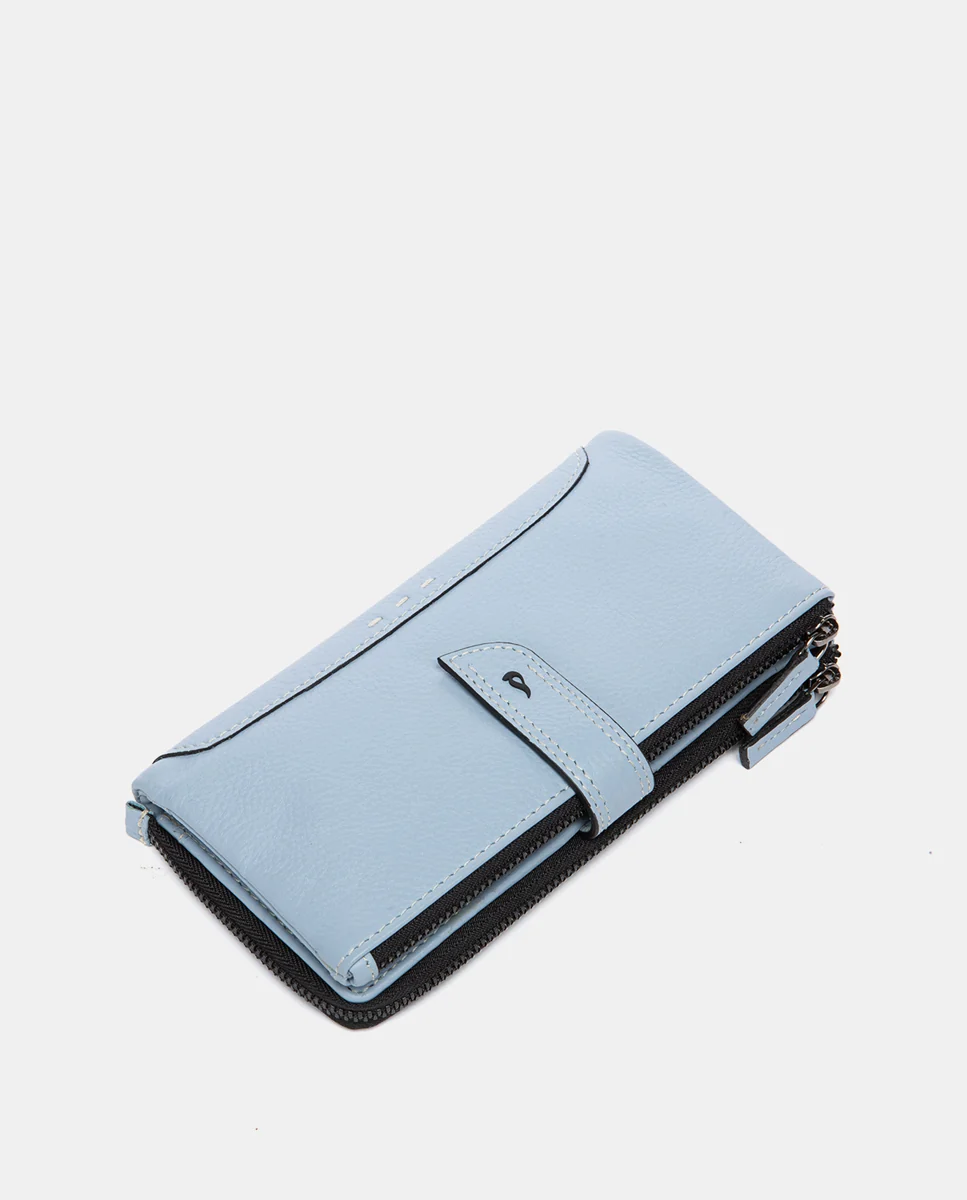 Cartera grande de piel azul claro - Imagen 6