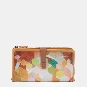 Cartera grande en piel con estampado ámbar