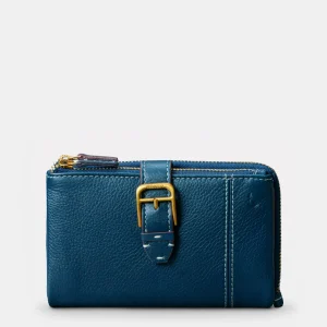 Cartera mediana de mujer en piel azul