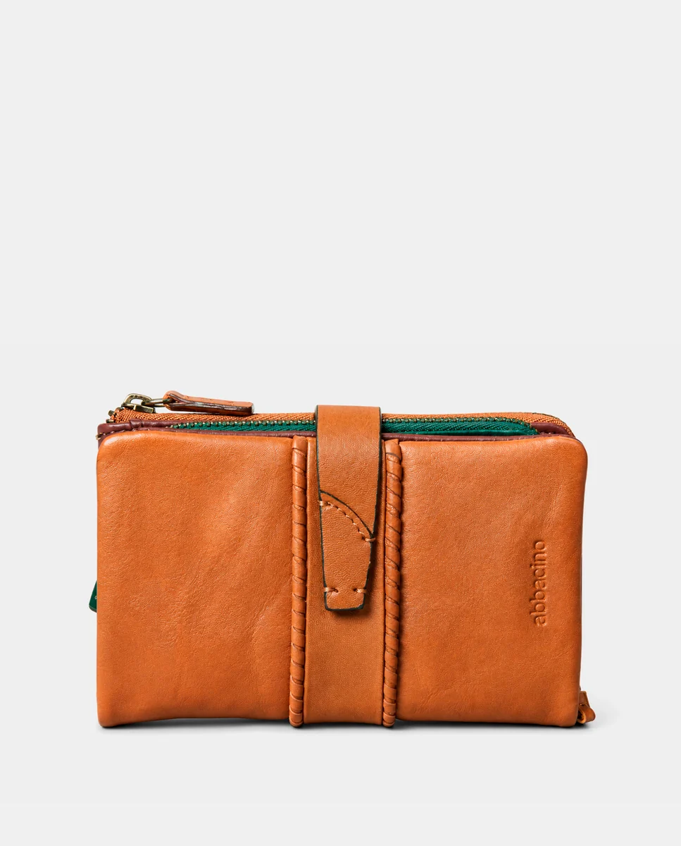 Cartera mediana de mujer en piel cognac