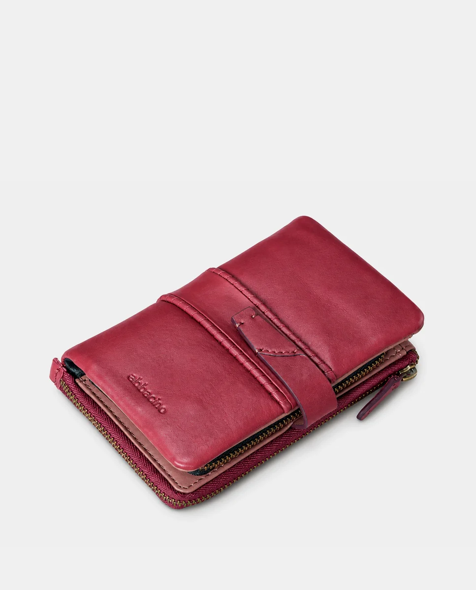 Cartera mediana de mujer en piel burdeos - Imagen 6