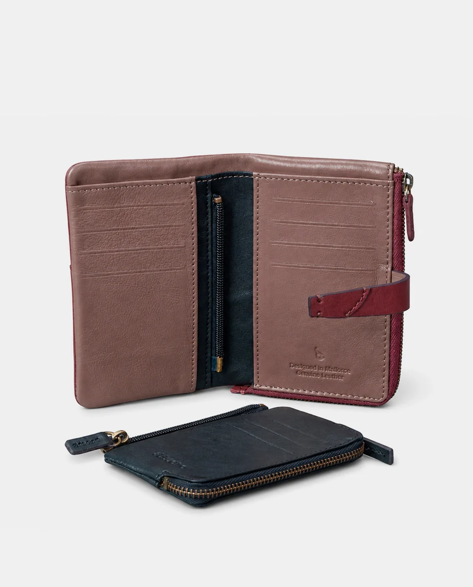 Cartera mediana de mujer en piel burdeos - Imagen 8