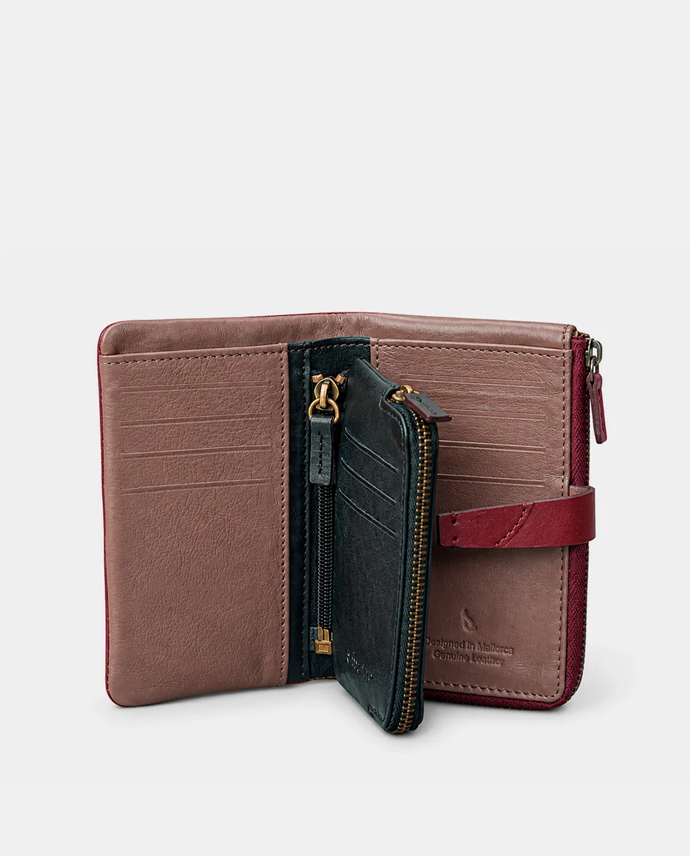Cartera mediana de mujer en piel burdeos - Imagen 3