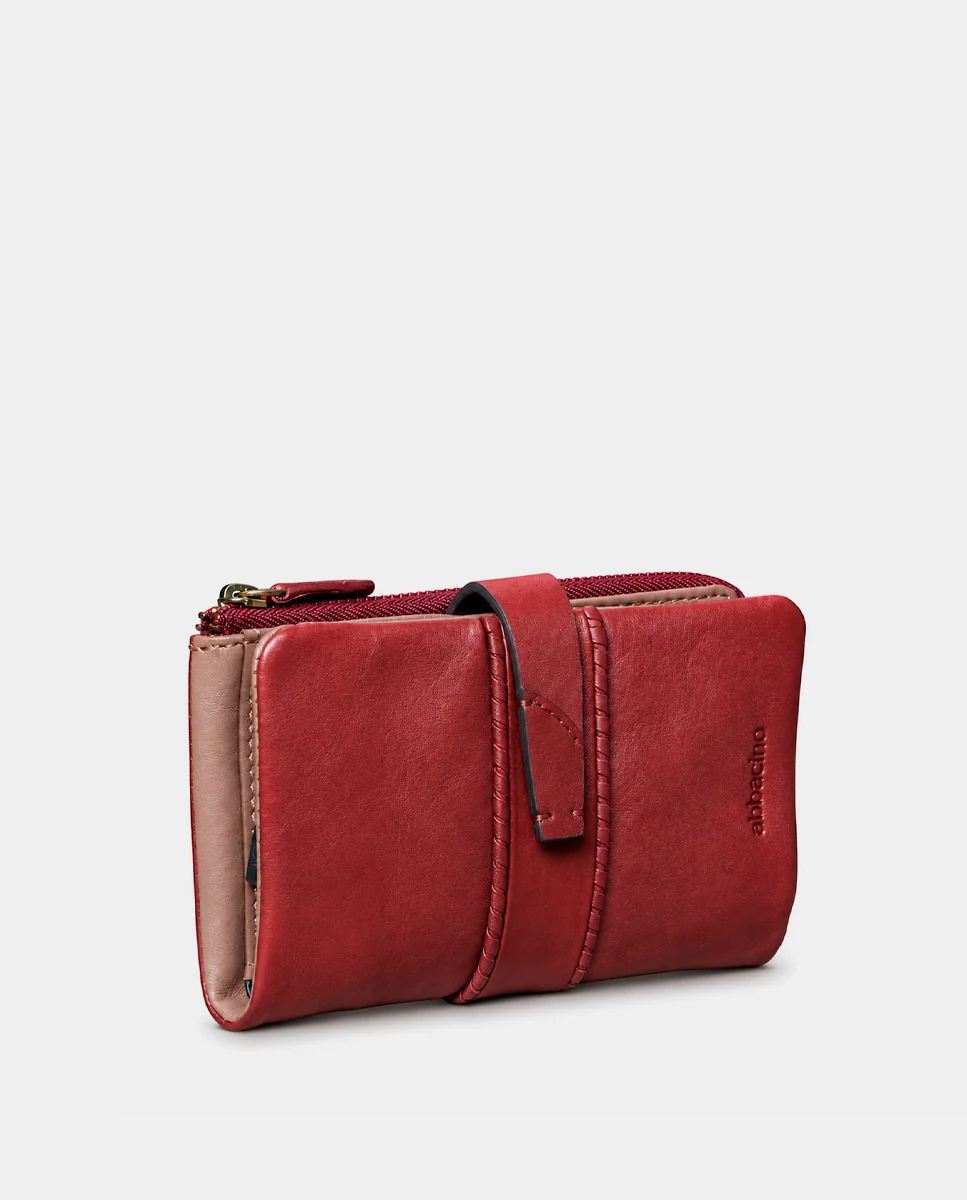 Cartera mediana de mujer en piel burdeos - Imagen 4