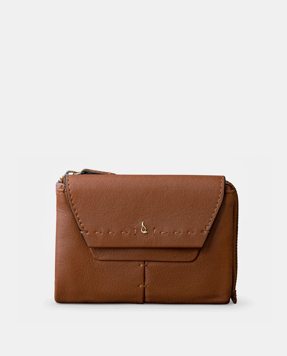 Cartera mediana de mujer en piel cognac