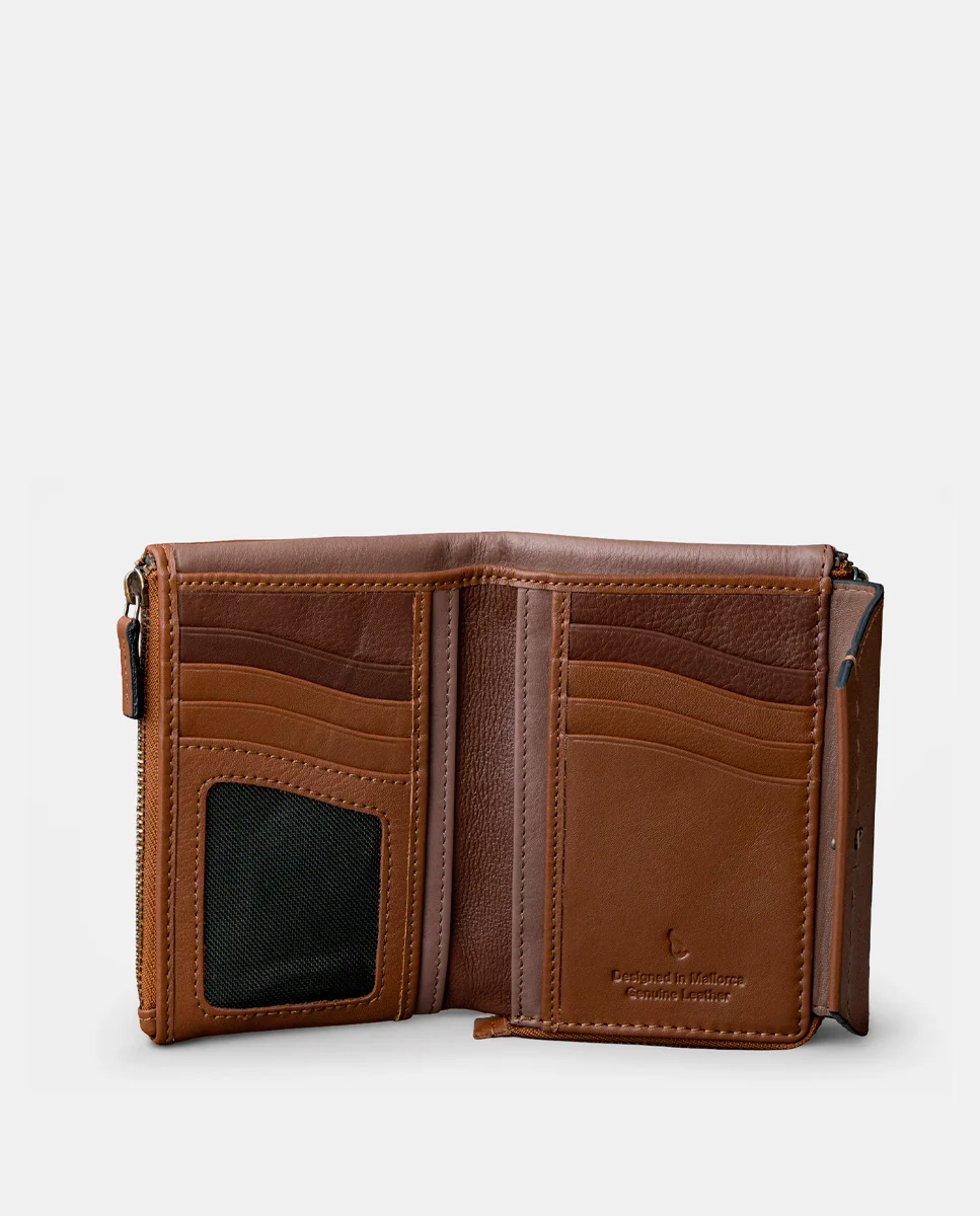 Cartera mediana de mujer en piel cognac - Imagen 3