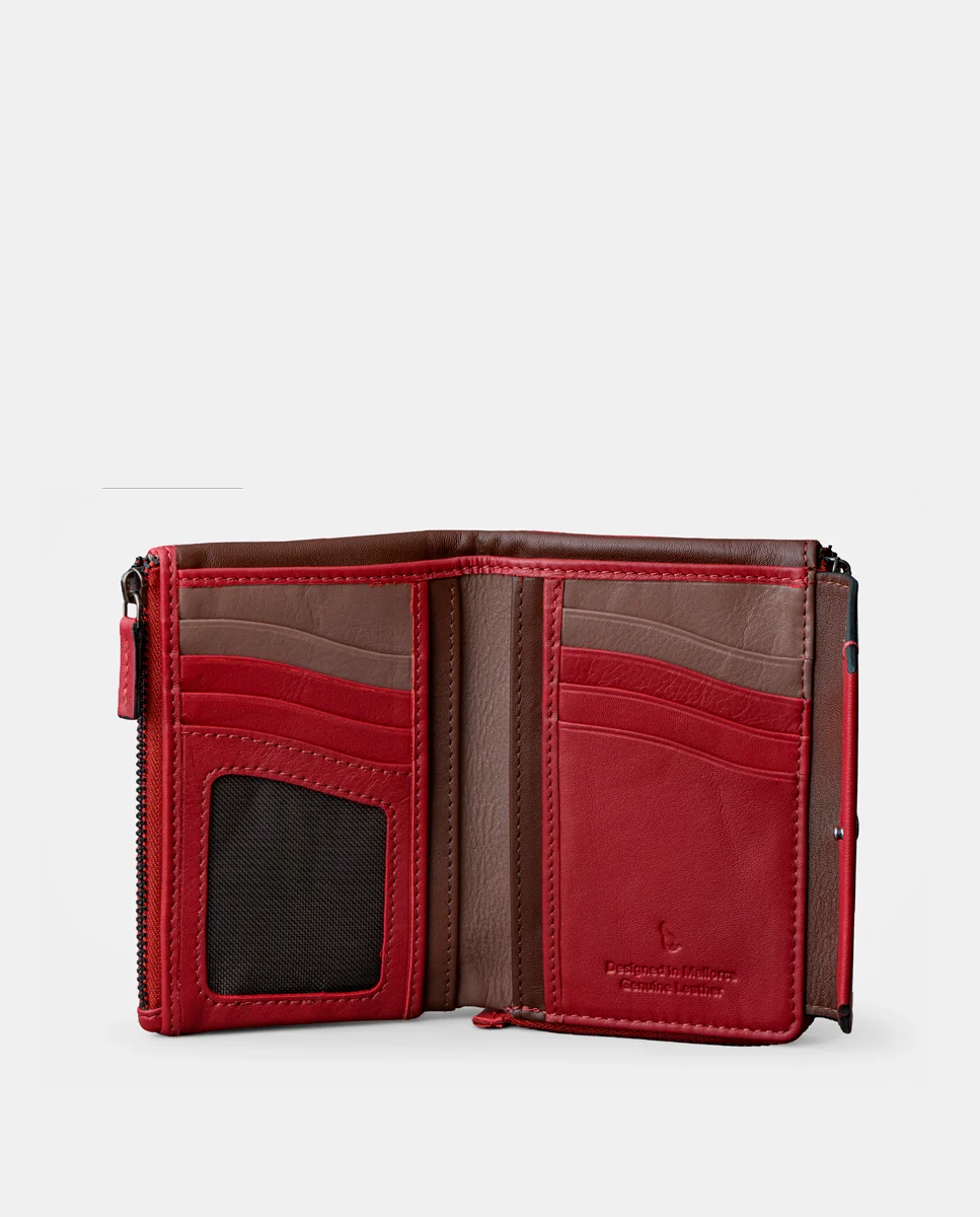 Cartera mediana de mujer en piel roja - Imagen 3