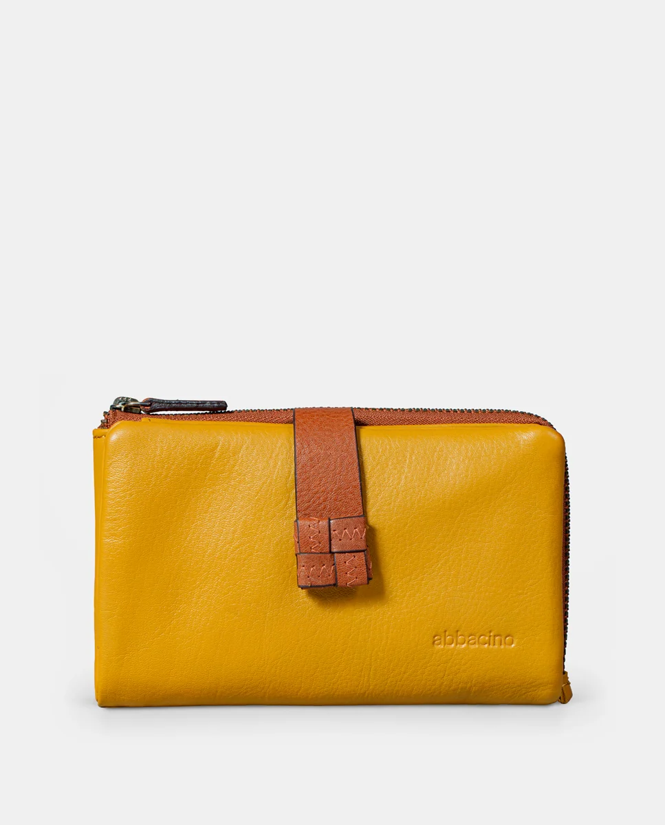 Cartera mediana de mujer en piel amarilla - Imagen 2