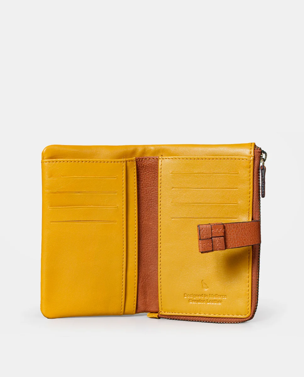 Cartera mediana de mujer en piel amarilla - Imagen 3
