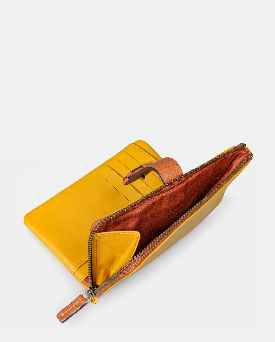 Cartera mediana de mujer en piel amarilla - Imagen 6