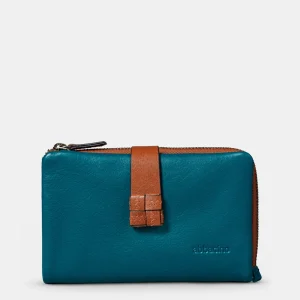 Cartera mediana de mujer en piel azul
