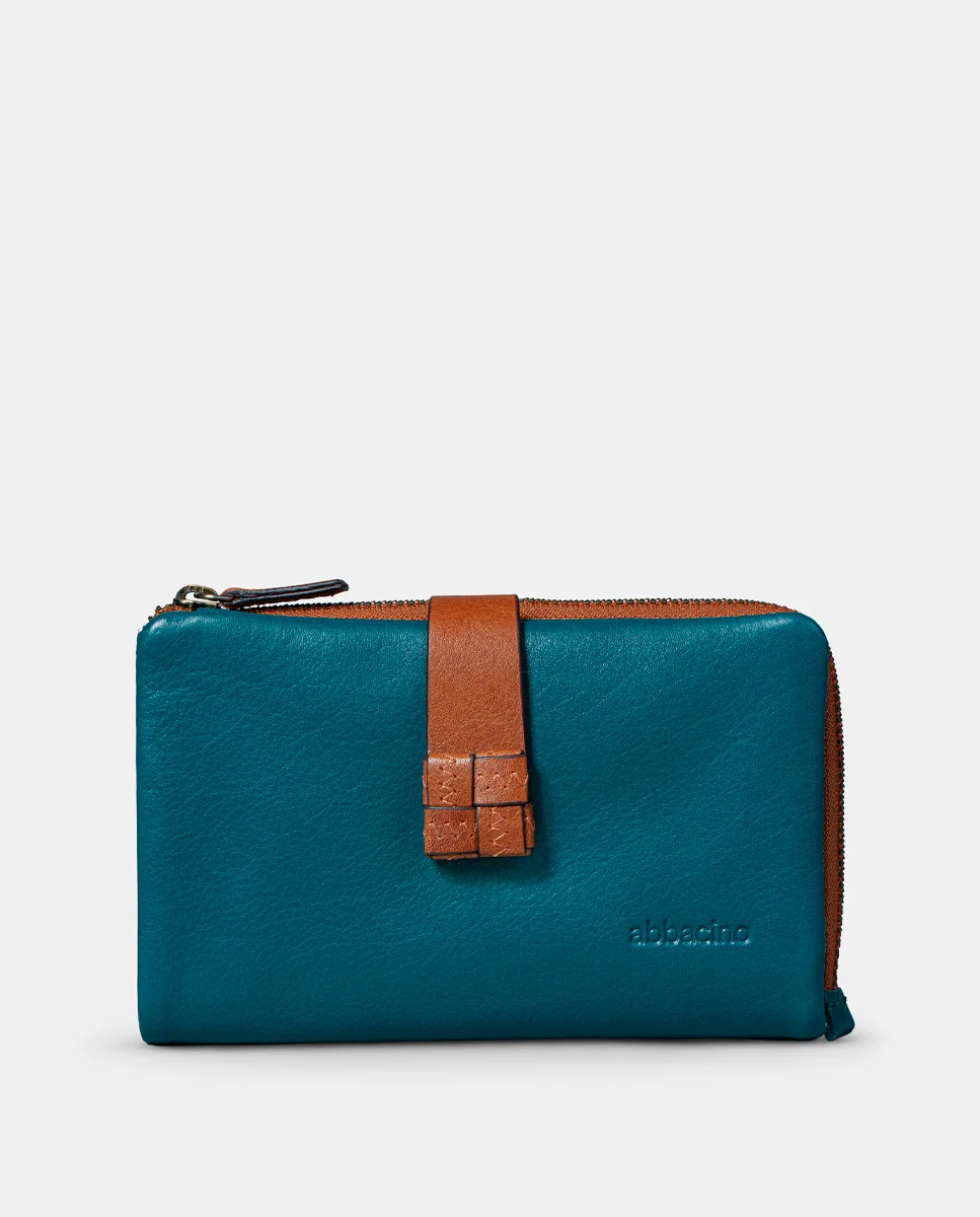Cartera mediana de mujer en piel azul - Imagen 2