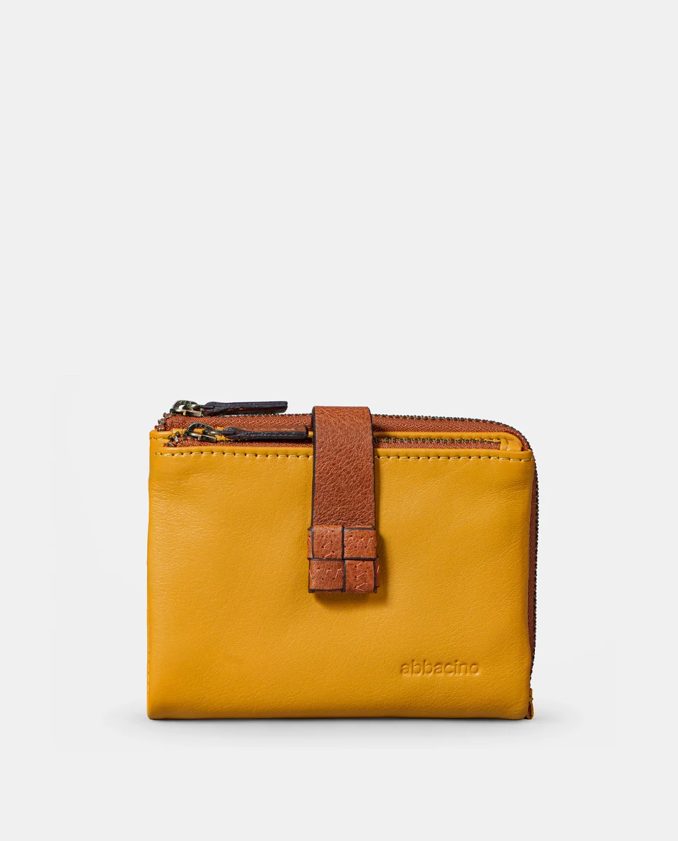 Cartera pequeña de mujer en piel amarilla - Imagen 2