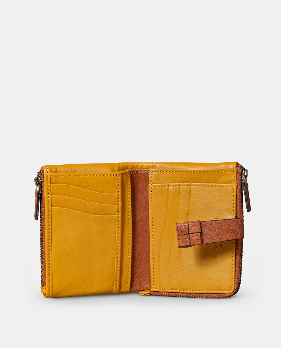 Cartera pequeña de mujer en piel amarilla - Imagen 3