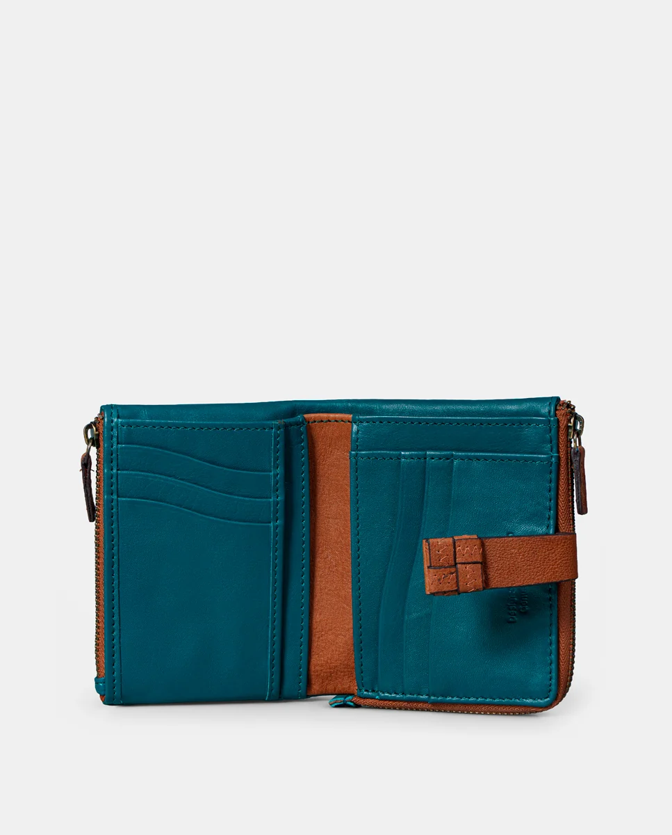 Cartera pequeña de mujer en piel azul - Imagen 3