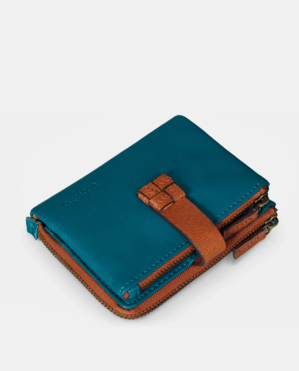 Cartera pequeña de mujer en piel azul - Imagen 6