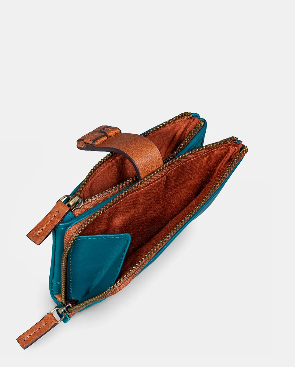 Cartera pequeña de mujer en piel azul - Imagen 7