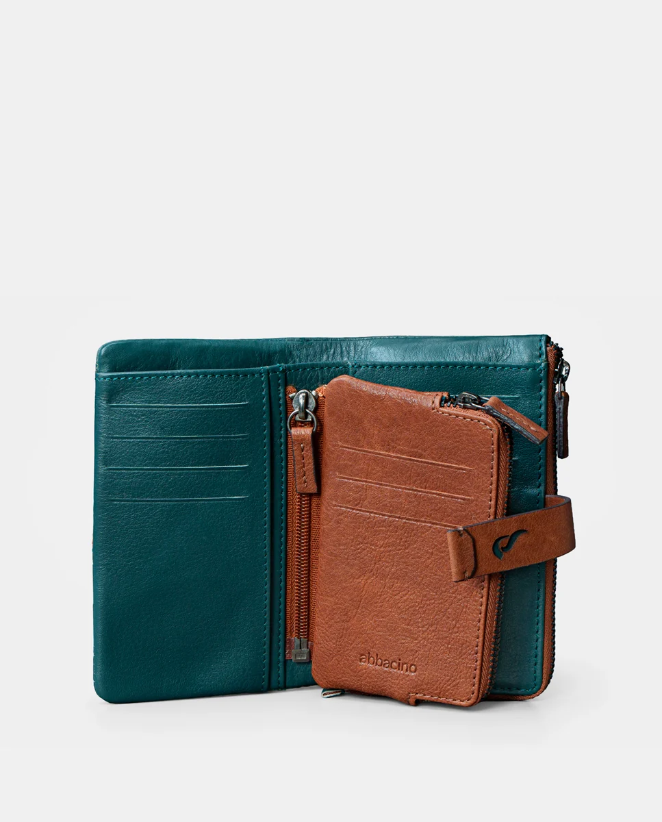 Cartera mediana de mujer en piel azul - Imagen 3