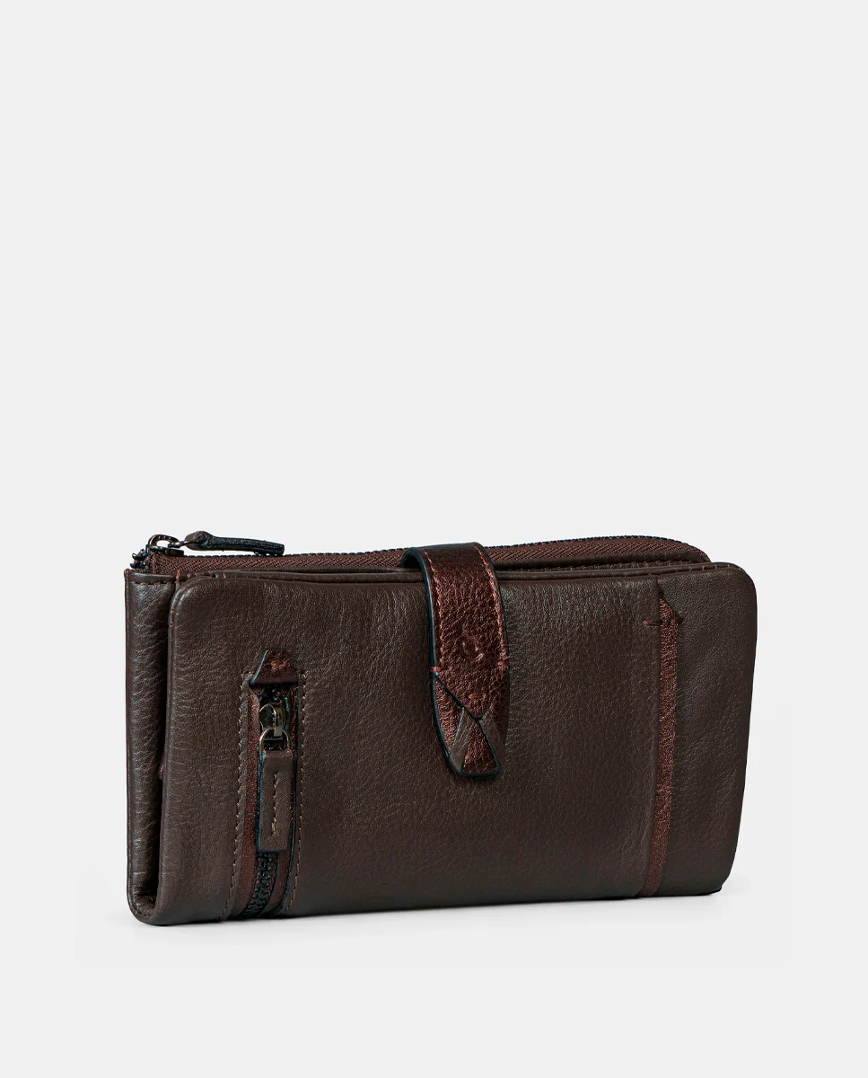 Cartera grande de mujer en piel marrón - Imagen 5