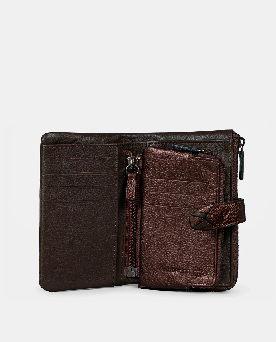 Cartera mediana de mujer en piel marrón - Imagen 3