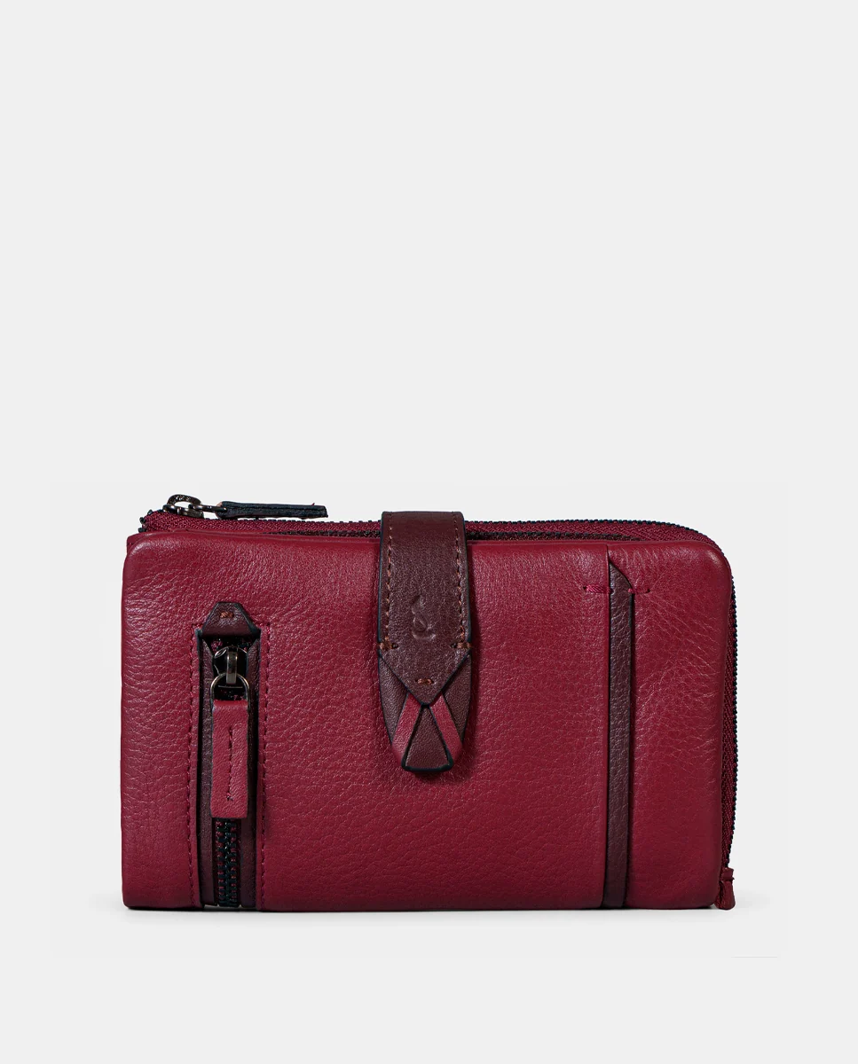 Cartera mediana de mujer en piel burdeos