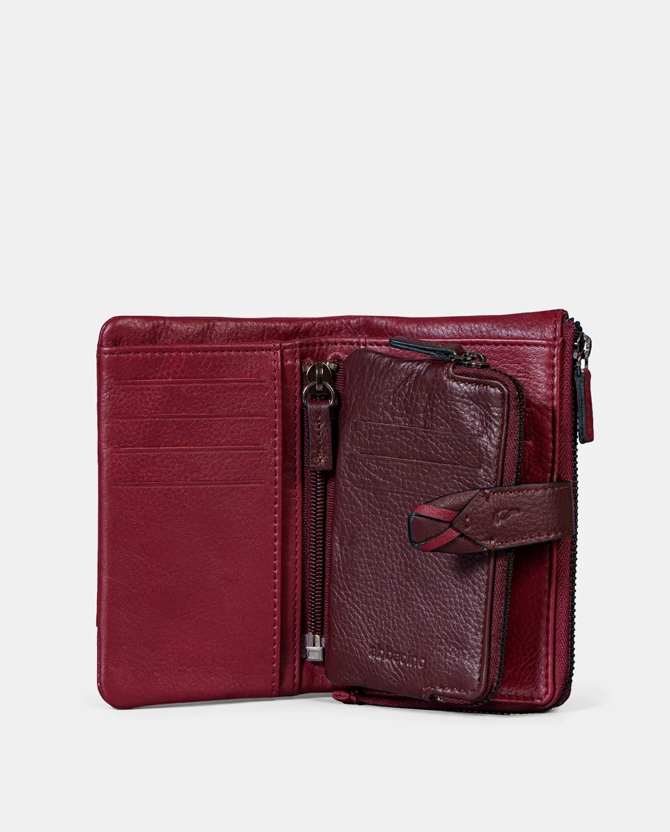 Cartera mediana de mujer en piel burdeos - Imagen 3