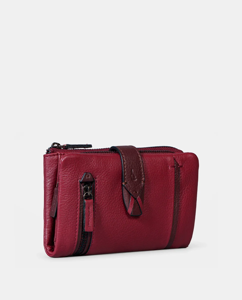 Cartera mediana de mujer en piel burdeos - Imagen 5
