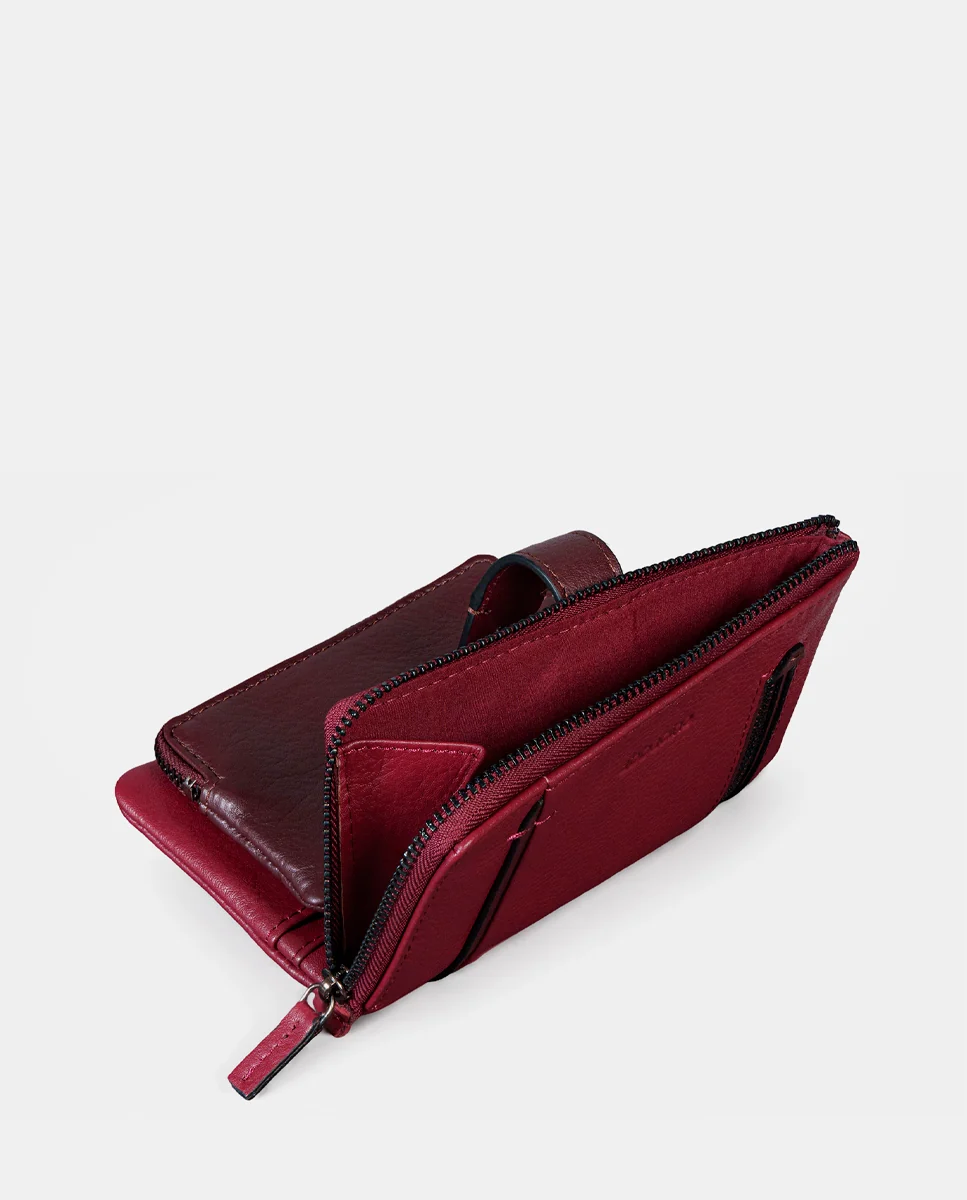 Cartera mediana de mujer en piel burdeos - Imagen 6