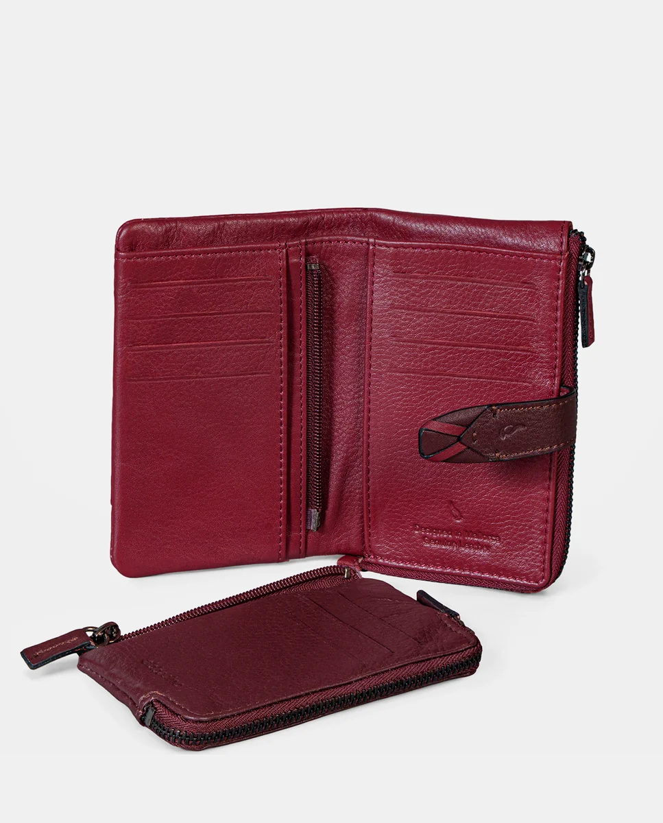 Cartera mediana de mujer en piel burdeos - Imagen 8