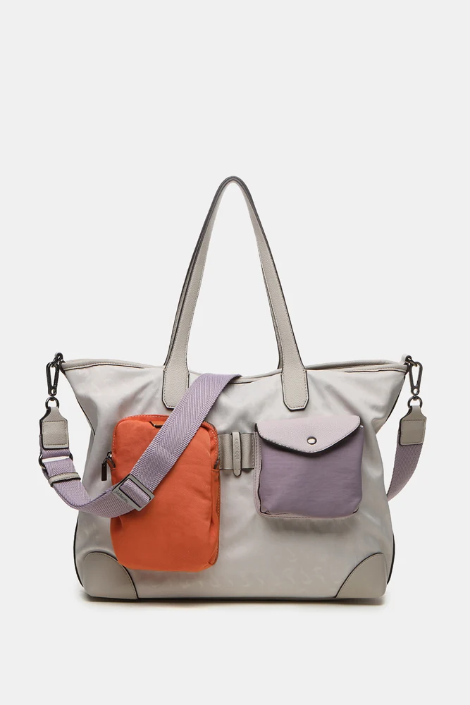 Bolso shopper de mujer en nylon beige