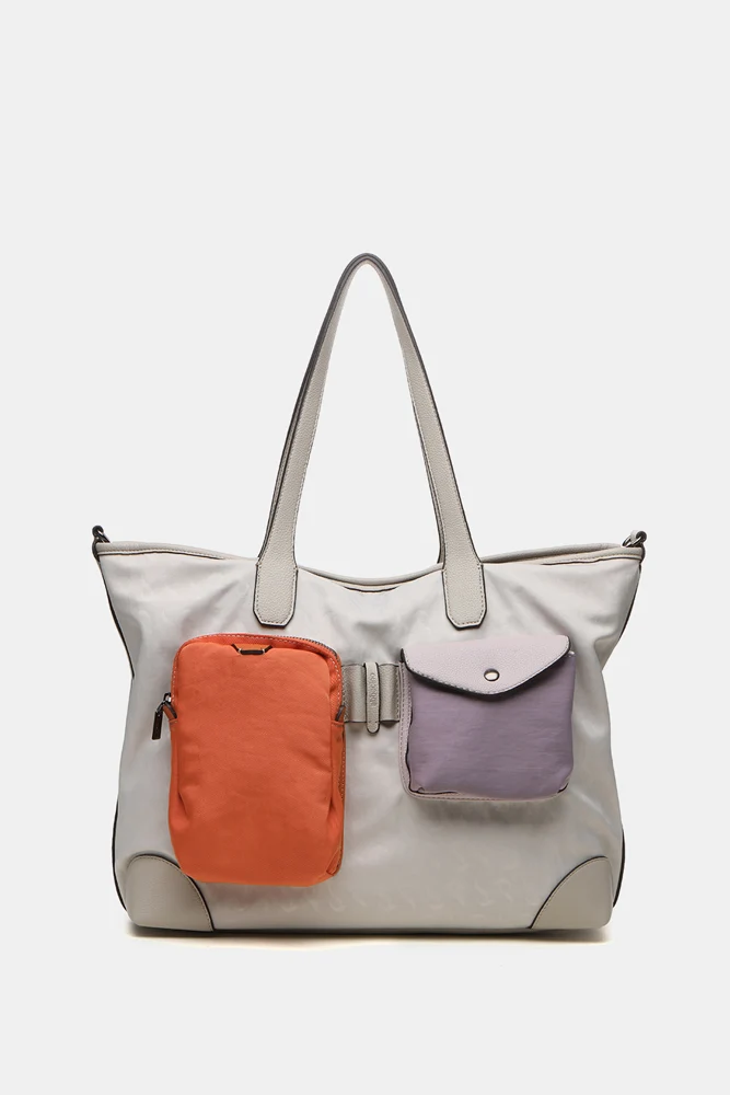 Bolso shopper de mujer en nylon beige - Imagen 3