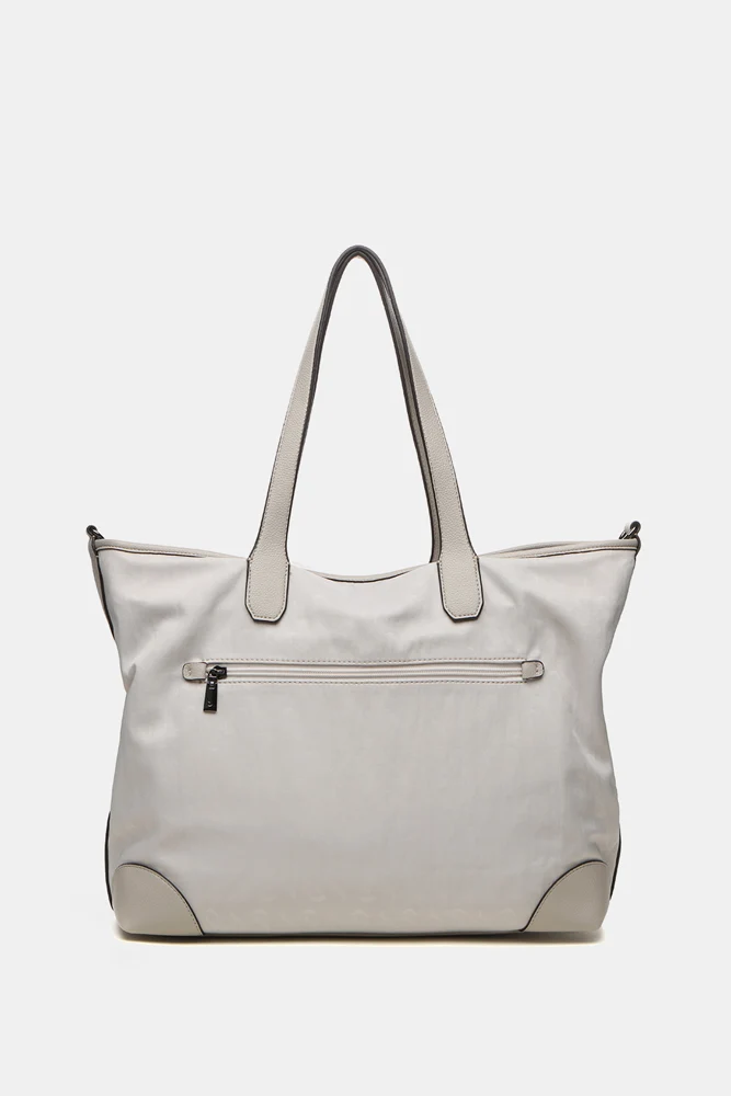 Bolso shopper de mujer en nylon beige - Imagen 4