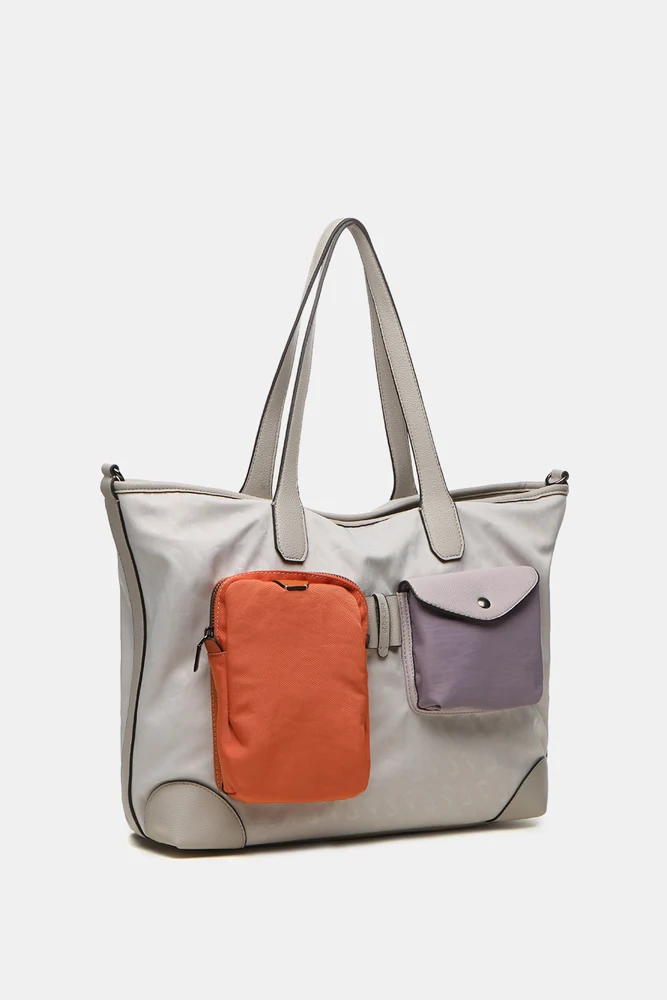 Bolso shopper de mujer en nylon beige - Imagen 5