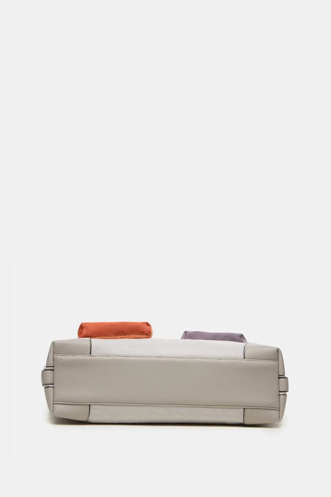 Bolso shopper de mujer en nylon beige - Imagen 6