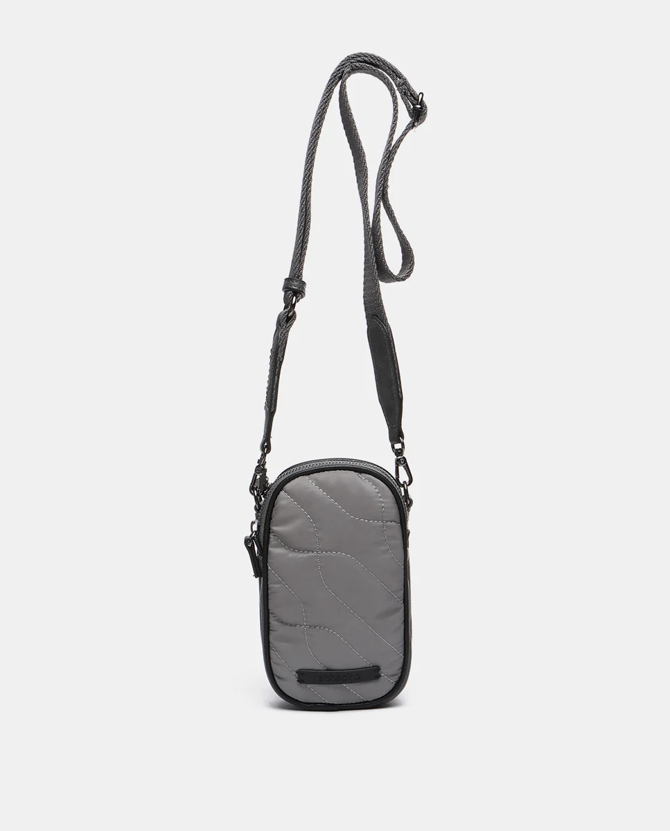 Bolso para el móvil en materiales reciclados y acolchados gris