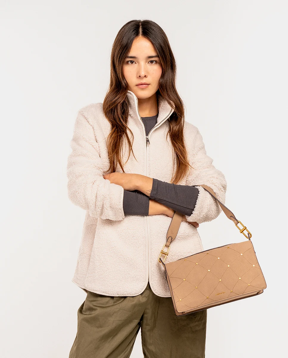 Bolso de hombro en materiales reciclados beige - Imagen 4