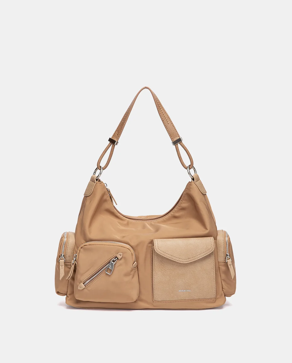 Bolso de hombro en tejido camel