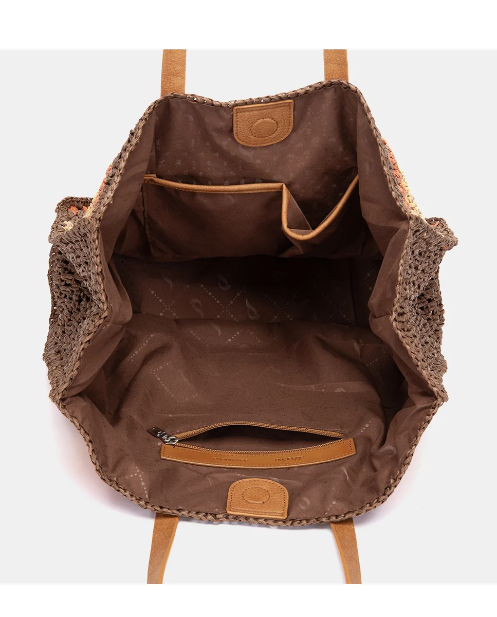 Capazo de rafia a rayas cognac - Imagen 7