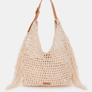 Bolso de hombro de macramé beige