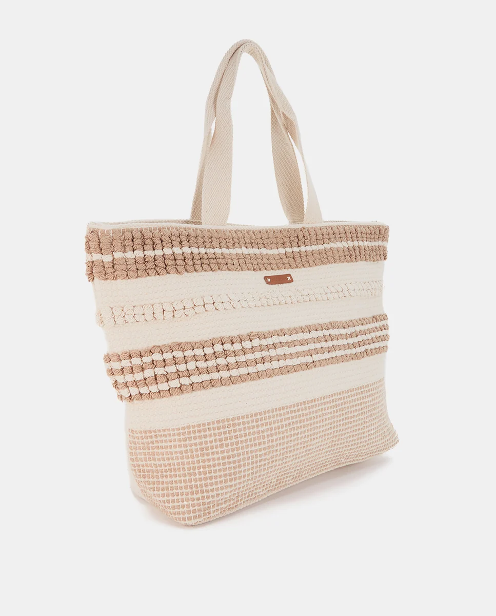 Capazo de playa bordado beige - Imagen 3