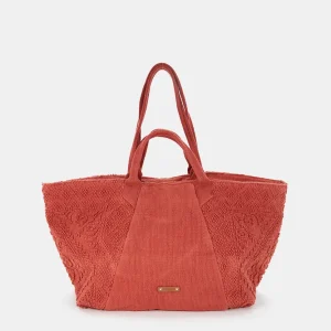 Bolsa de playa de algodón bordada naranja