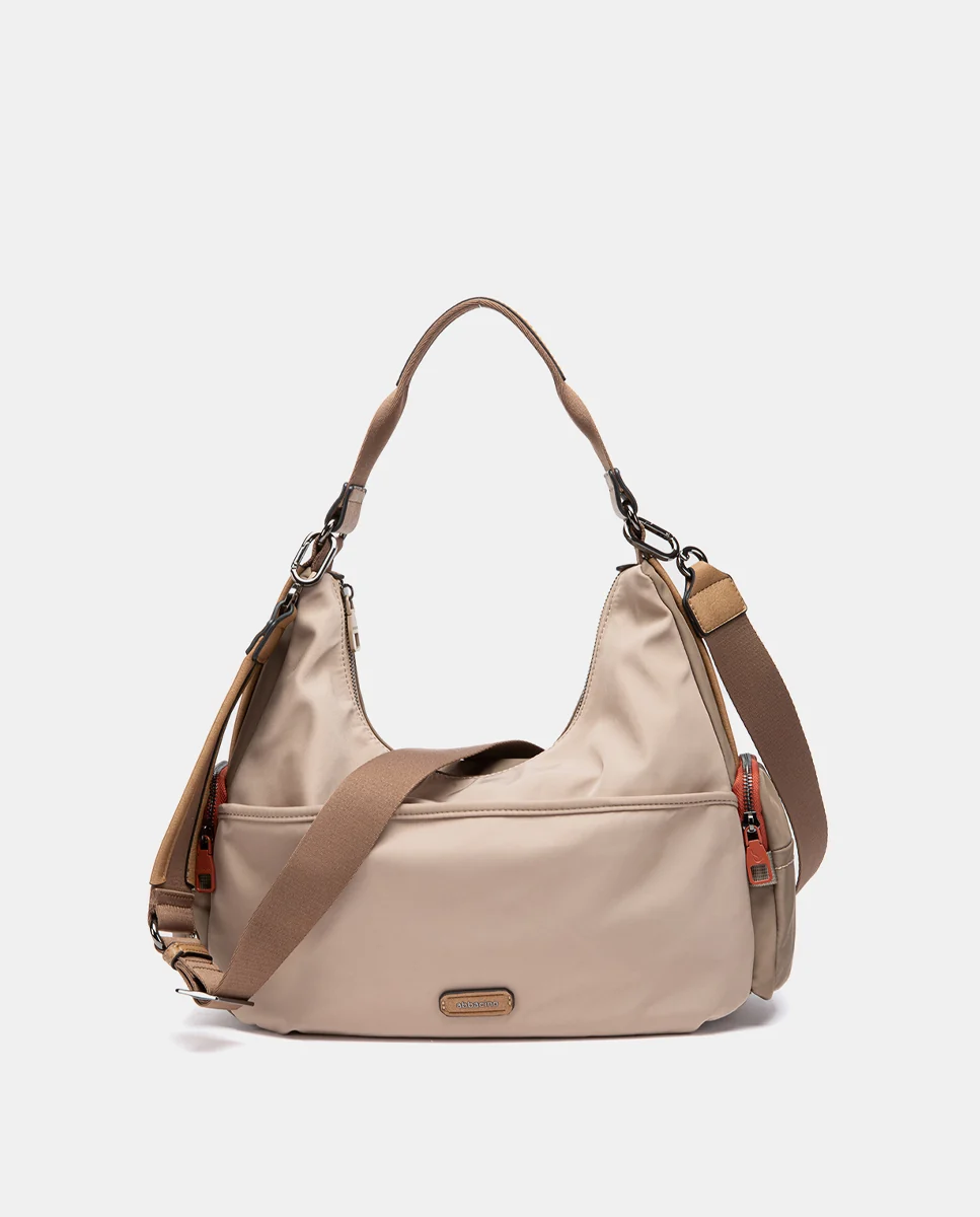 Bolso de hombro en materiales reciclados beige - Imagen 5