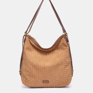 Bolso multifuncional trenzado en cognac